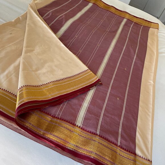 Other - Gold, cream, red, traditional embroidered Indian Sari - Art Silk
